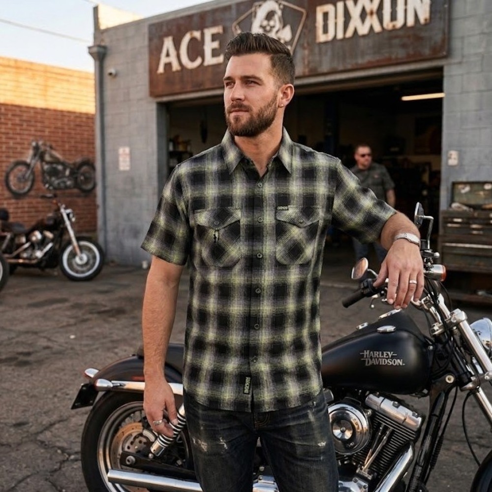 Dixxon Flannel Co THE ACE Bamboo Short Sleeve Shirt XS Green Black Plaid NWT